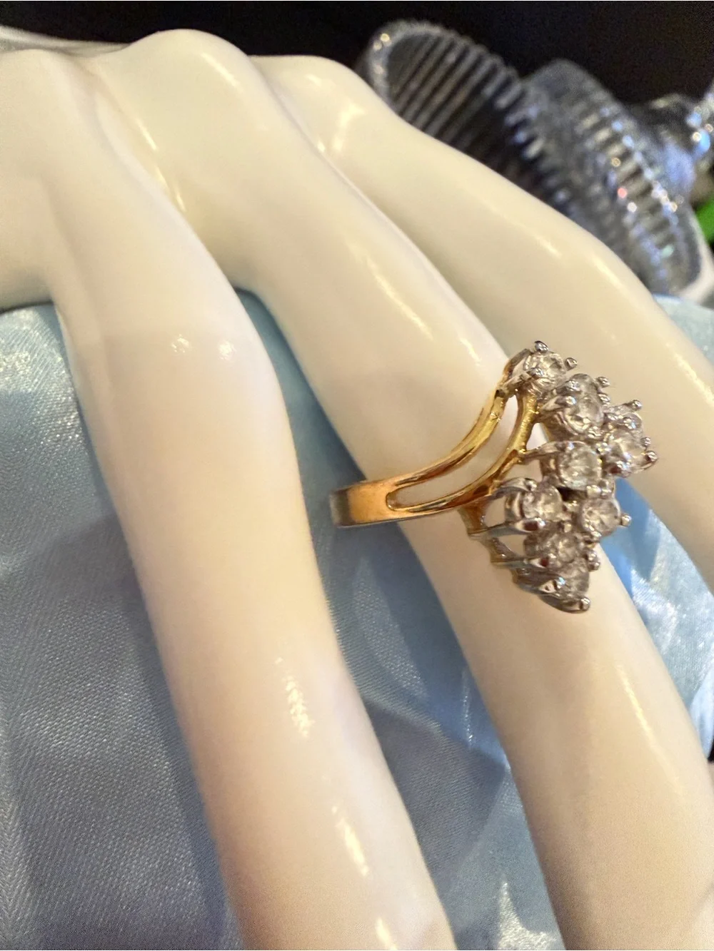Gold Tone Cluster CZ Ring - Elegant Women's Jewelry sz 9